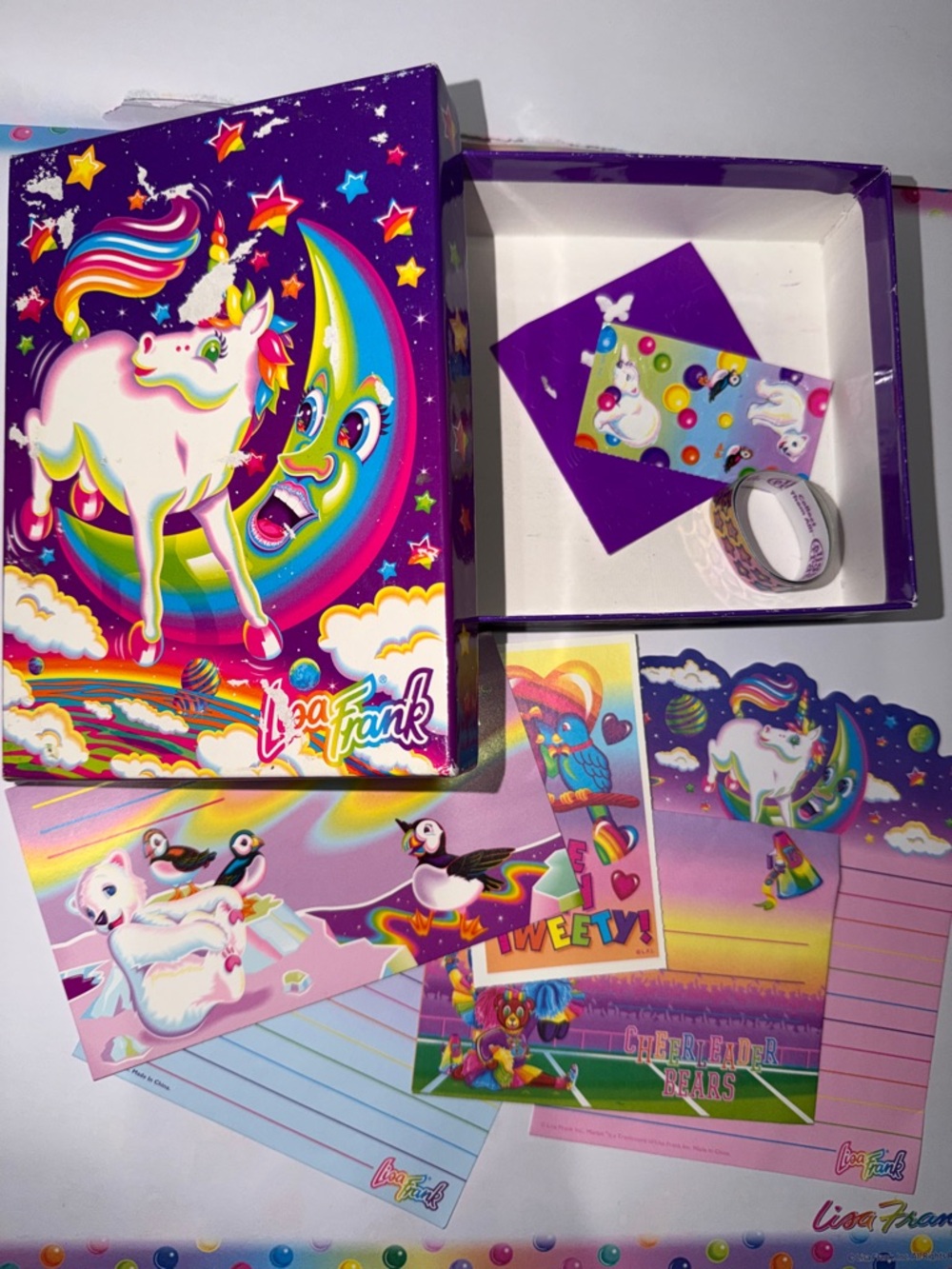 Vintage Lisa Frank over moon Rainbow Unicorn Stationery Box
